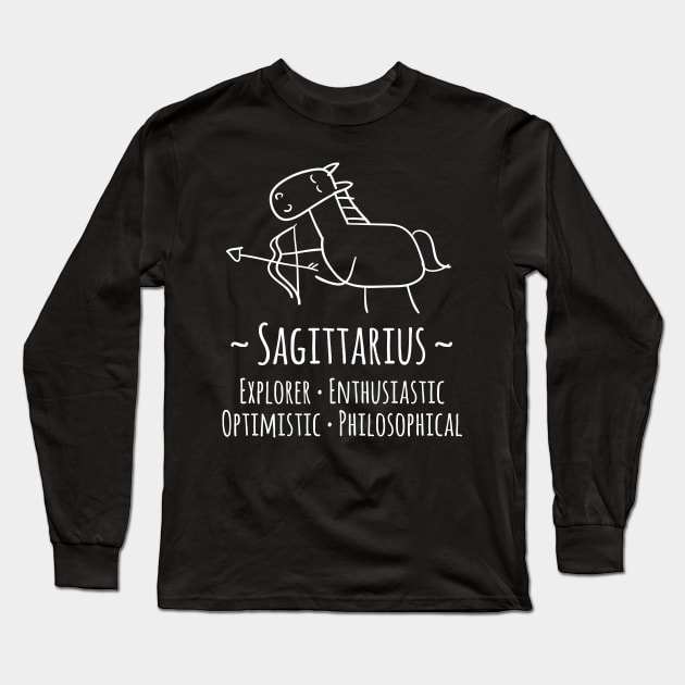 Sagittarius Zodiac Sign Long Sleeve T-Shirt by HappyCatPrints